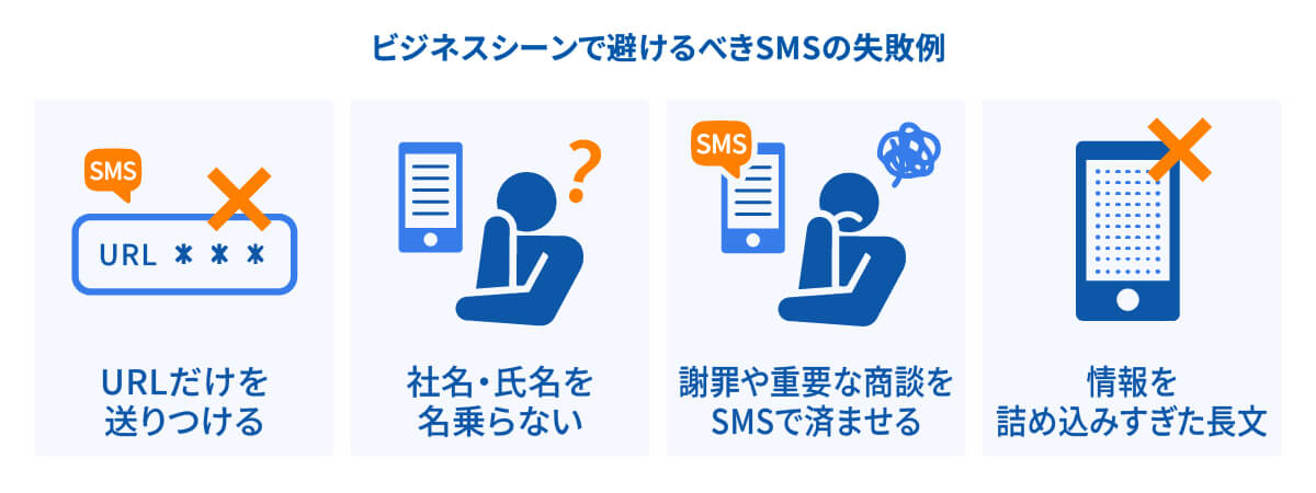 ビジネスシーンで避けるべきSMSの失敗例イメージ