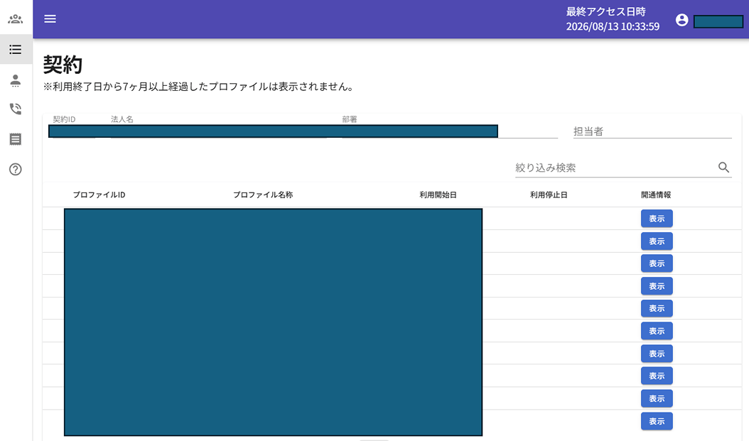 契約者マイページの契約画面